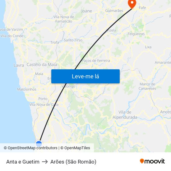 Anta e Guetim to Arões (São Romão) map