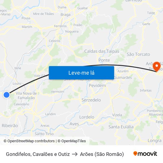 Gondifelos, Cavalões e Outiz to Arões (São Romão) map