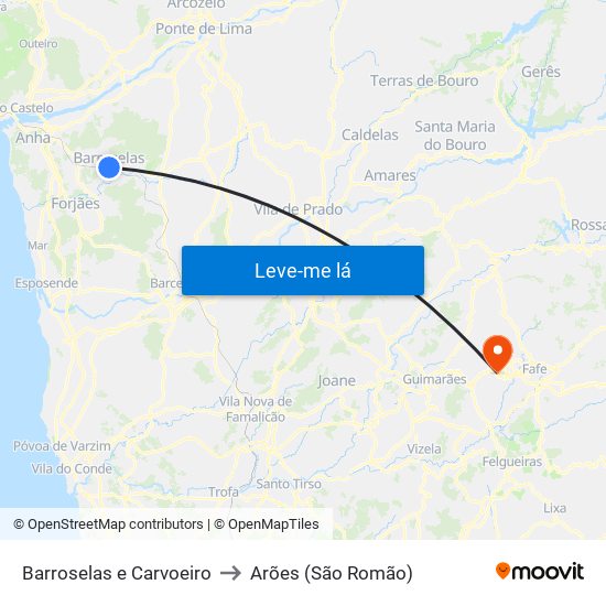 Barroselas e Carvoeiro to Arões (São Romão) map