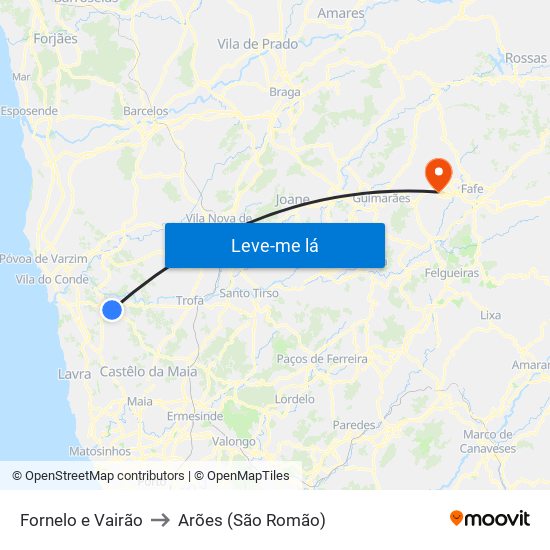 Fornelo e Vairão to Arões (São Romão) map