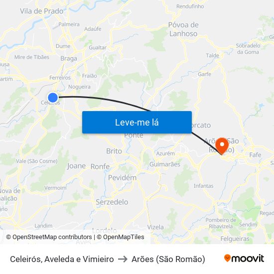 Celeirós, Aveleda e Vimieiro to Arões (São Romão) map