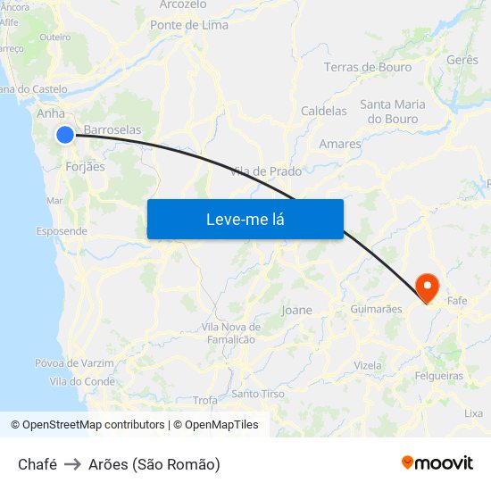 Chafé to Arões (São Romão) map