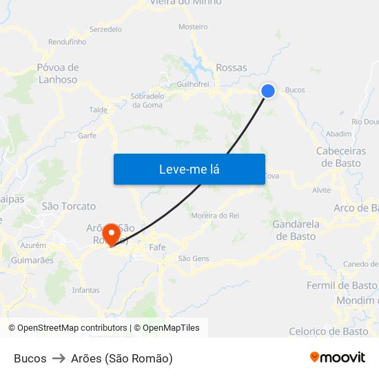 Bucos to Arões (São Romão) map