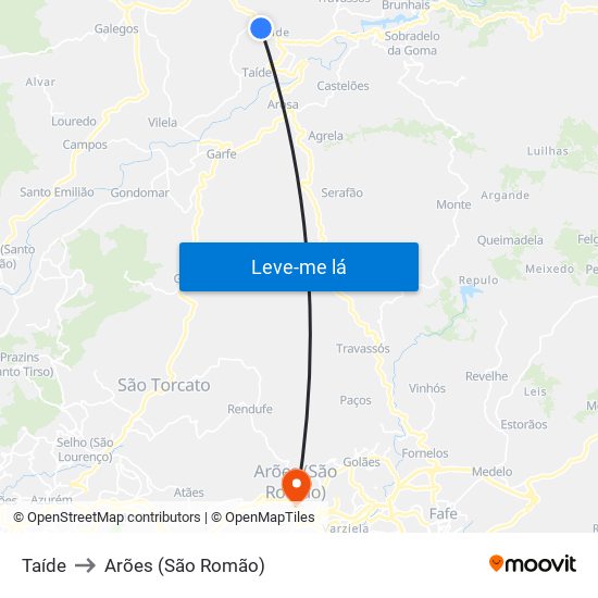 Taíde to Arões (São Romão) map