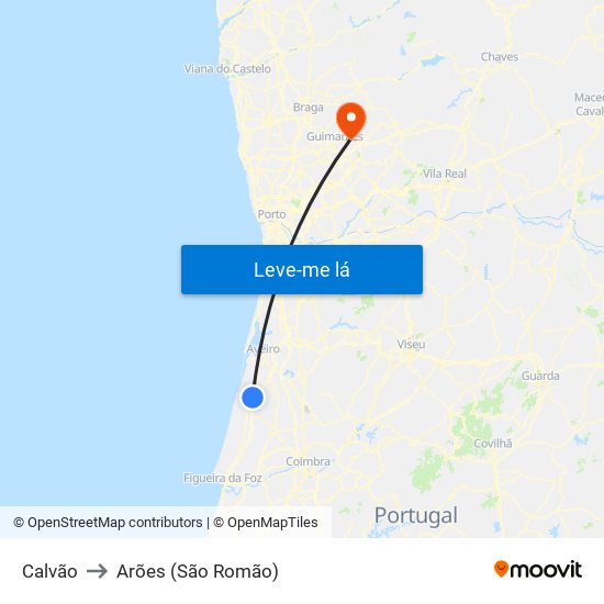 Calvão to Arões (São Romão) map