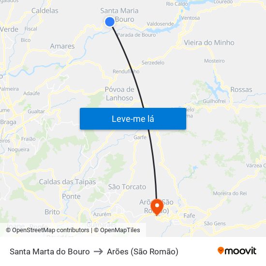 Santa Marta do Bouro to Arões (São Romão) map
