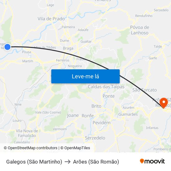 Galegos (São Martinho) to Arões (São Romão) map