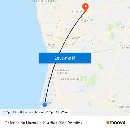 Gafanha da Nazaré to Arões (São Romão) map