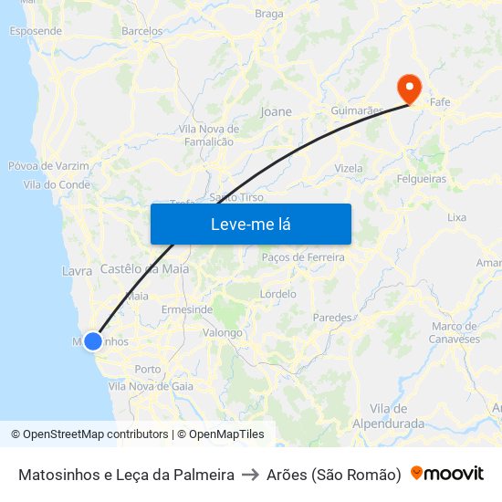 Matosinhos e Leça da Palmeira to Arões (São Romão) map