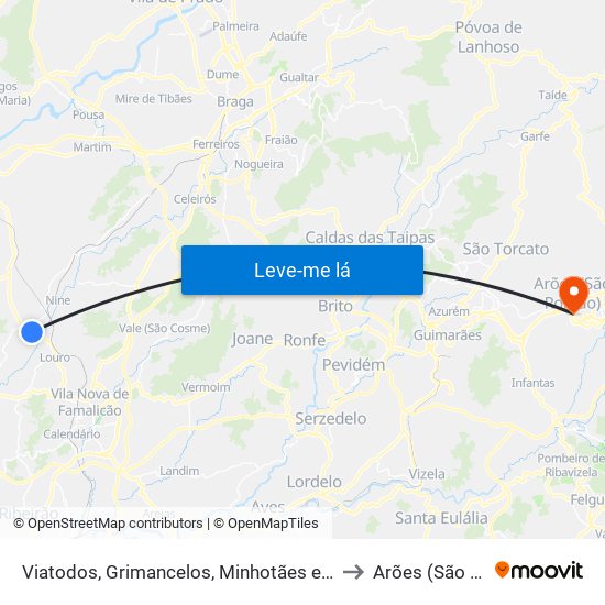 Viatodos, Grimancelos, Minhotães e Monte de Fralães to Arões (São Romão) map