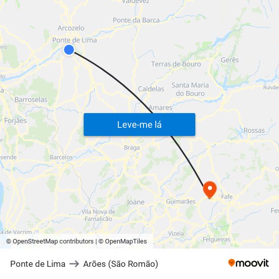 Ponte de Lima to Arões (São Romão) map