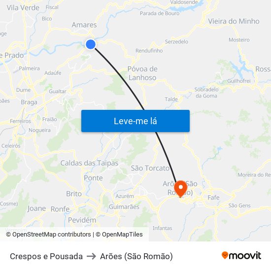 Crespos e Pousada to Arões (São Romão) map