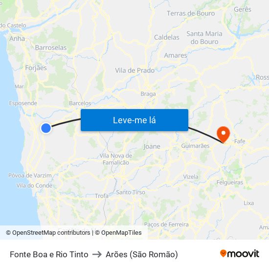 Fonte Boa e Rio Tinto to Arões (São Romão) map