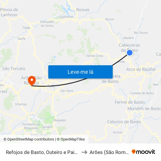 Refojos de Basto, Outeiro e Painzela to Arões (São Romão) map