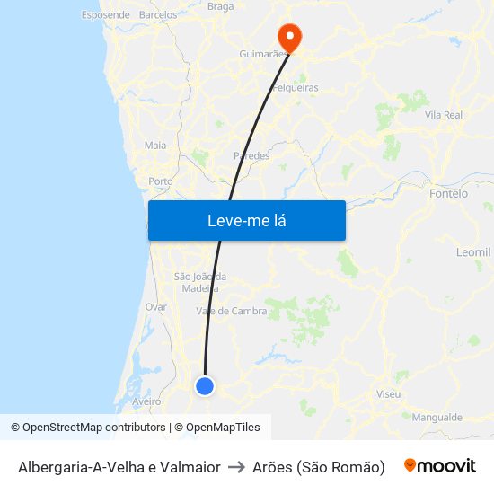 Albergaria-A-Velha e Valmaior to Arões (São Romão) map