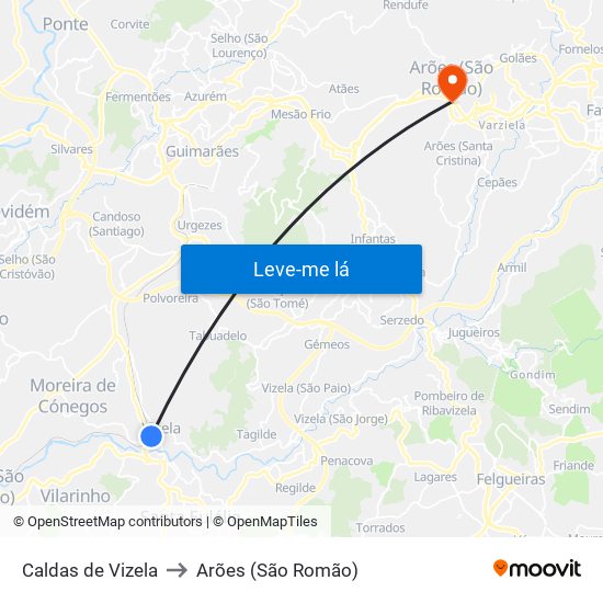 Caldas de Vizela to Arões (São Romão) map