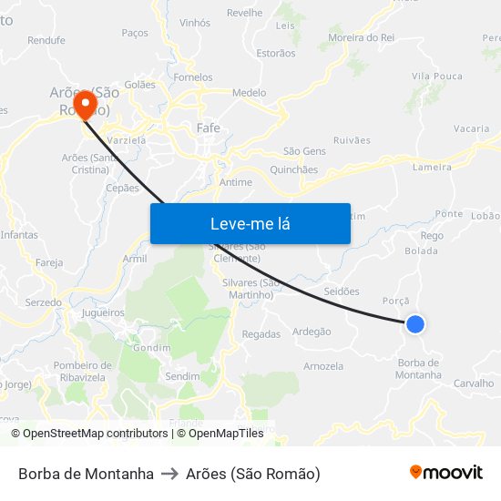 Borba de Montanha to Arões (São Romão) map