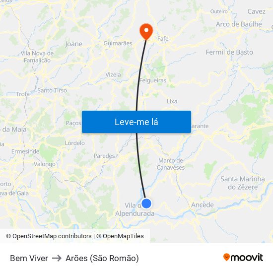 Bem Viver to Arões (São Romão) map