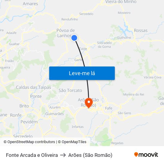 Fonte Arcada e Oliveira to Arões (São Romão) map