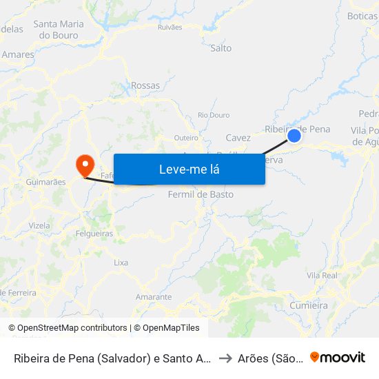 Ribeira de Pena (Salvador) e Santo Aleixo de Além-Tâmega to Arões (São Romão) map