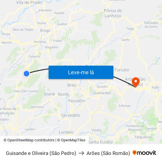 Guisande e Oliveira (São Pedro) to Arões (São Romão) map