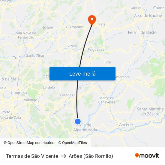 Termas de São Vicente to Arões (São Romão) map
