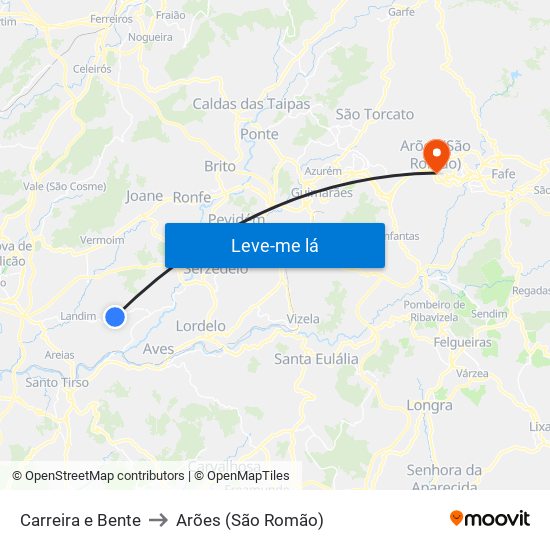 Carreira e Bente to Arões (São Romão) map