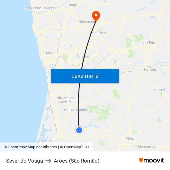 Sever do Vouga to Arões (São Romão) map