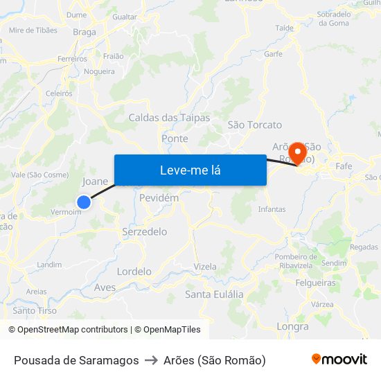 Pousada de Saramagos to Arões (São Romão) map