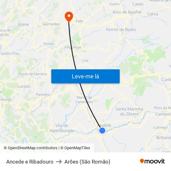 Ancede e Ribadouro to Arões (São Romão) map
