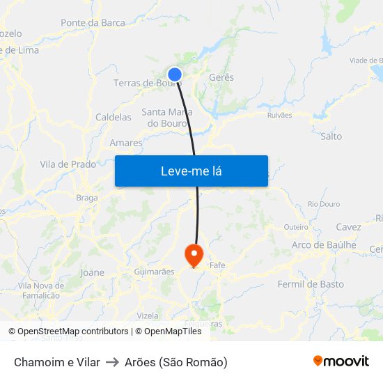 Chamoim e Vilar to Arões (São Romão) map