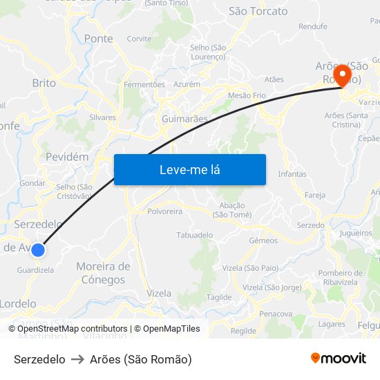 Serzedelo to Arões (São Romão) map
