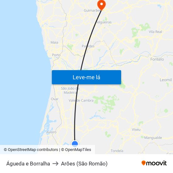 Águeda e Borralha to Arões (São Romão) map