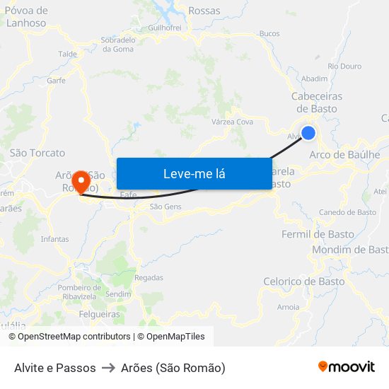 Alvite e Passos to Arões (São Romão) map