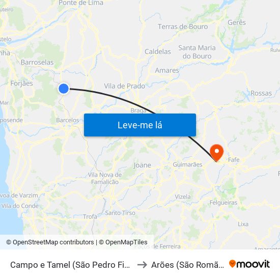 Campo e Tamel (São Pedro Fins) to Arões (São Romão) map