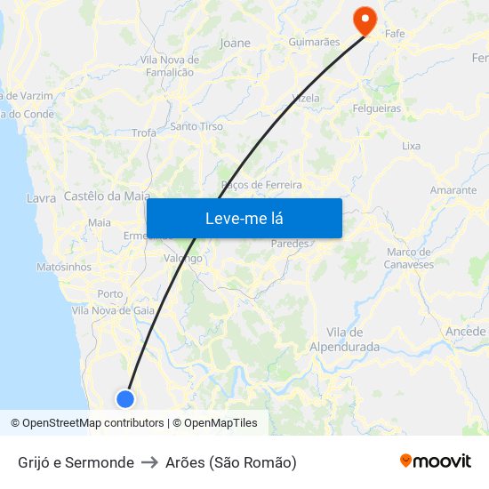 Grijó e Sermonde to Arões (São Romão) map
