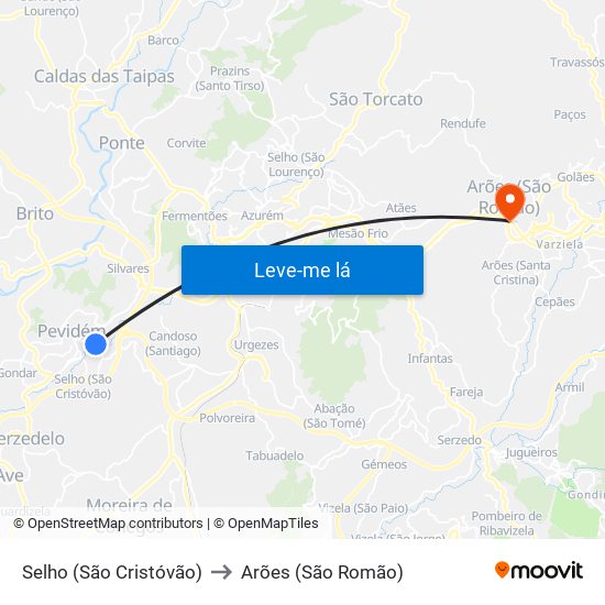 Selho (São Cristóvão) to Arões (São Romão) map