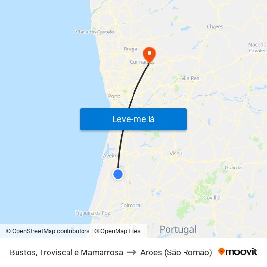 Bustos, Troviscal e Mamarrosa to Arões (São Romão) map