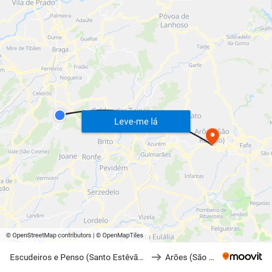 Escudeiros e Penso (Santo Estêvão e São Vicente) to Arões (São Romão) map