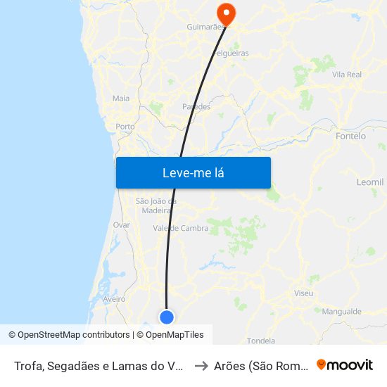 Trofa, Segadães e Lamas do Vouga to Arões (São Romão) map