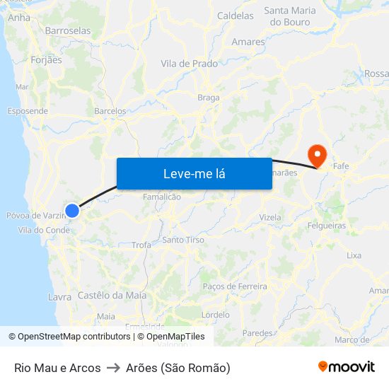 Rio Mau e Arcos to Arões (São Romão) map