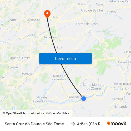 Santa Cruz do Douro e São Tomé de Covelas to Arões (São Romão) map