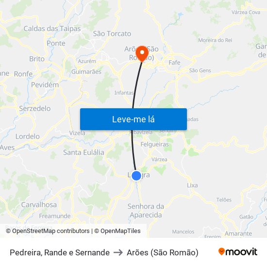 Pedreira, Rande e Sernande to Arões (São Romão) map