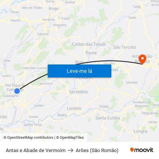 Antas e Abade de Vermoim to Arões (São Romão) map