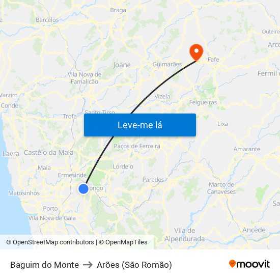 Baguim do Monte to Arões (São Romão) map