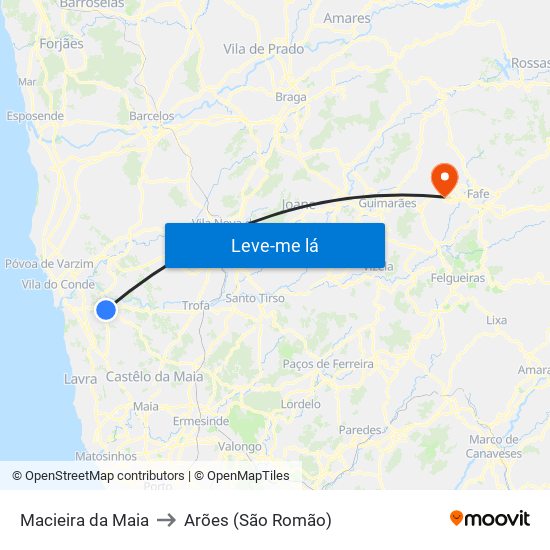 Macieira da Maia to Arões (São Romão) map