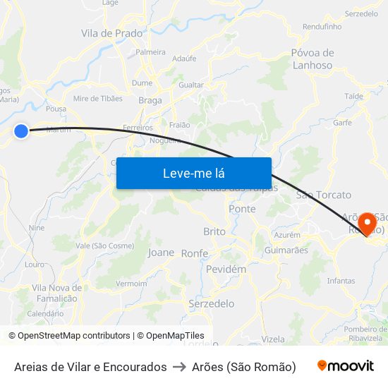 Areias de Vilar e Encourados to Arões (São Romão) map