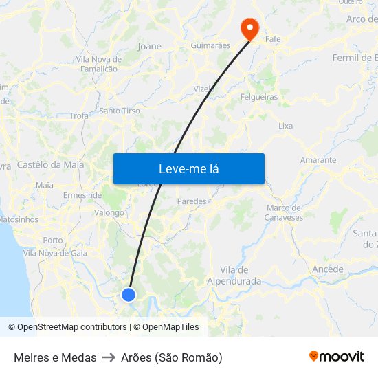 Melres e Medas to Arões (São Romão) map