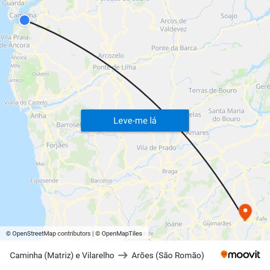 Caminha (Matriz) e Vilarelho to Arões (São Romão) map