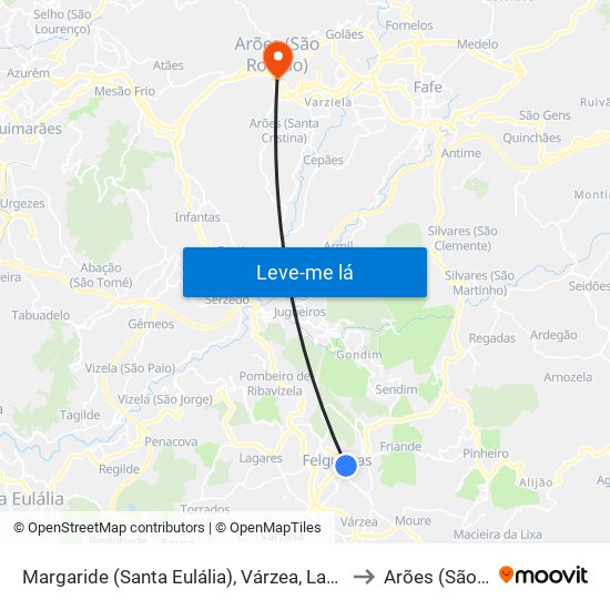 Margaride (Santa Eulália), Várzea, Lagares, Varziela e Moure to Arões (São Romão) map